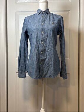Ralph Lauren Chambray Button Up Shirt Slim Fit Size 8
